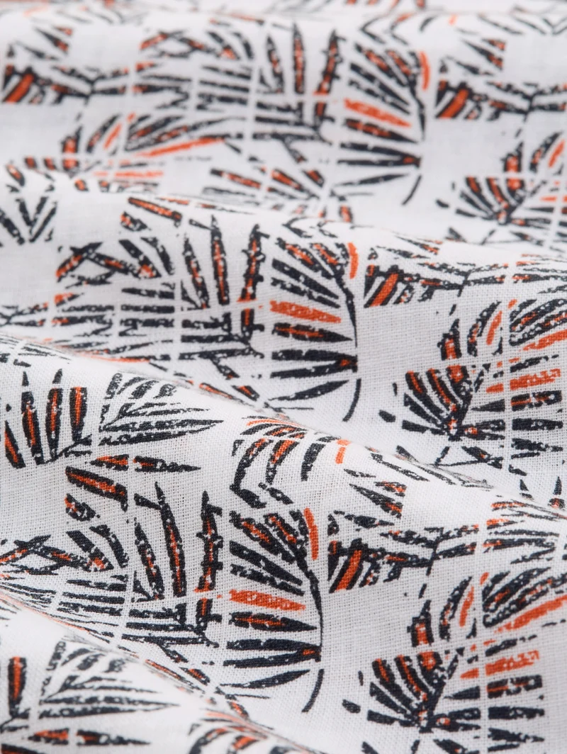 printed cotton linen shirt, white palm tree design