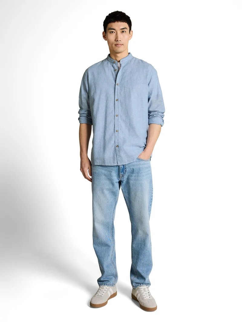 cotton linen shirt, bleeched blue chambray