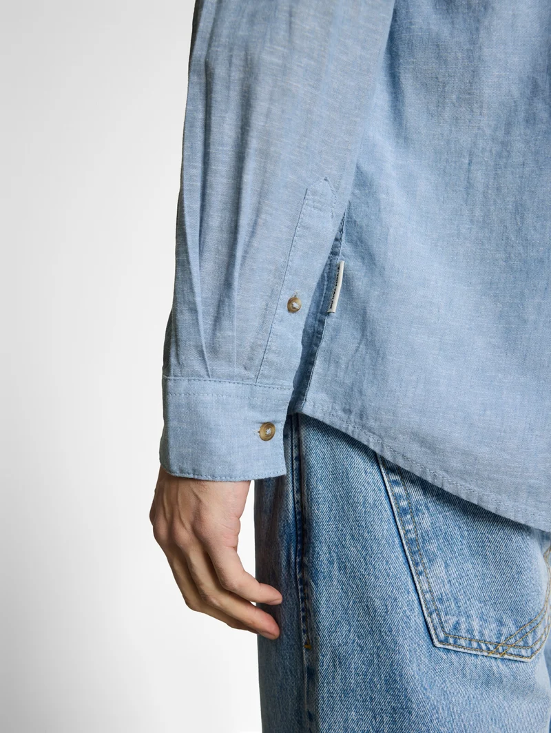 cotton linen shirt, bleeched blue chambray