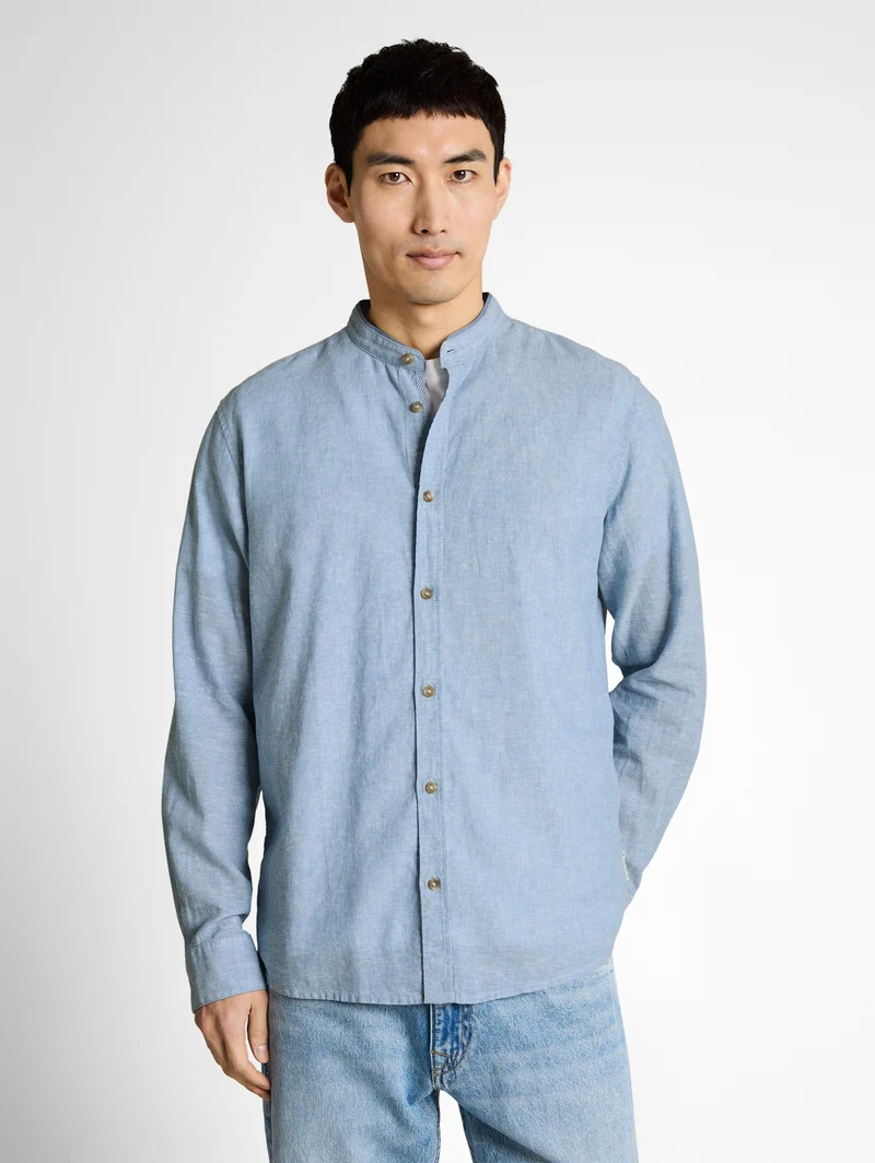 cotton linen shirt, bleeched blue chambray