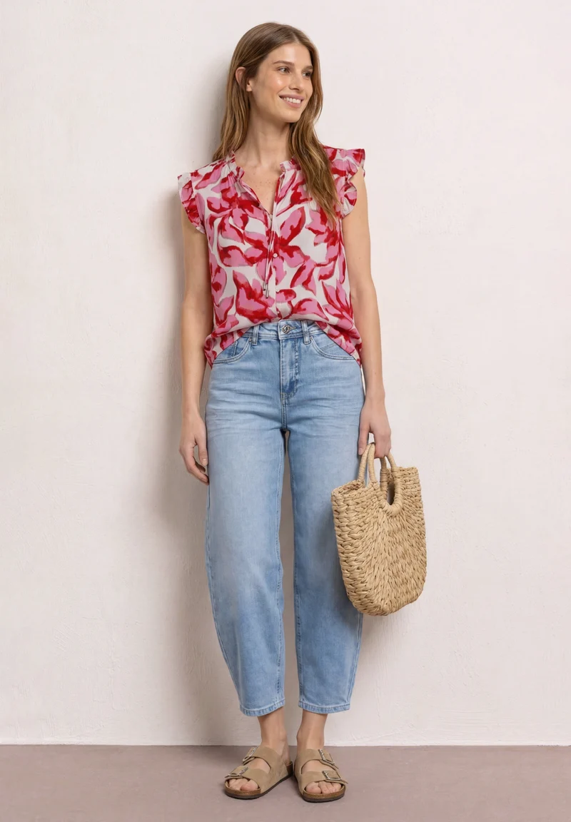 LTD QR buttoned blouse top w f, off white