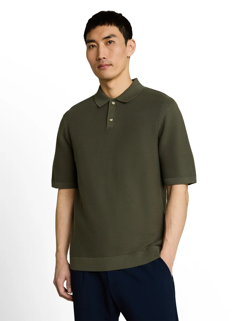 knit basic polo, deep leaf green