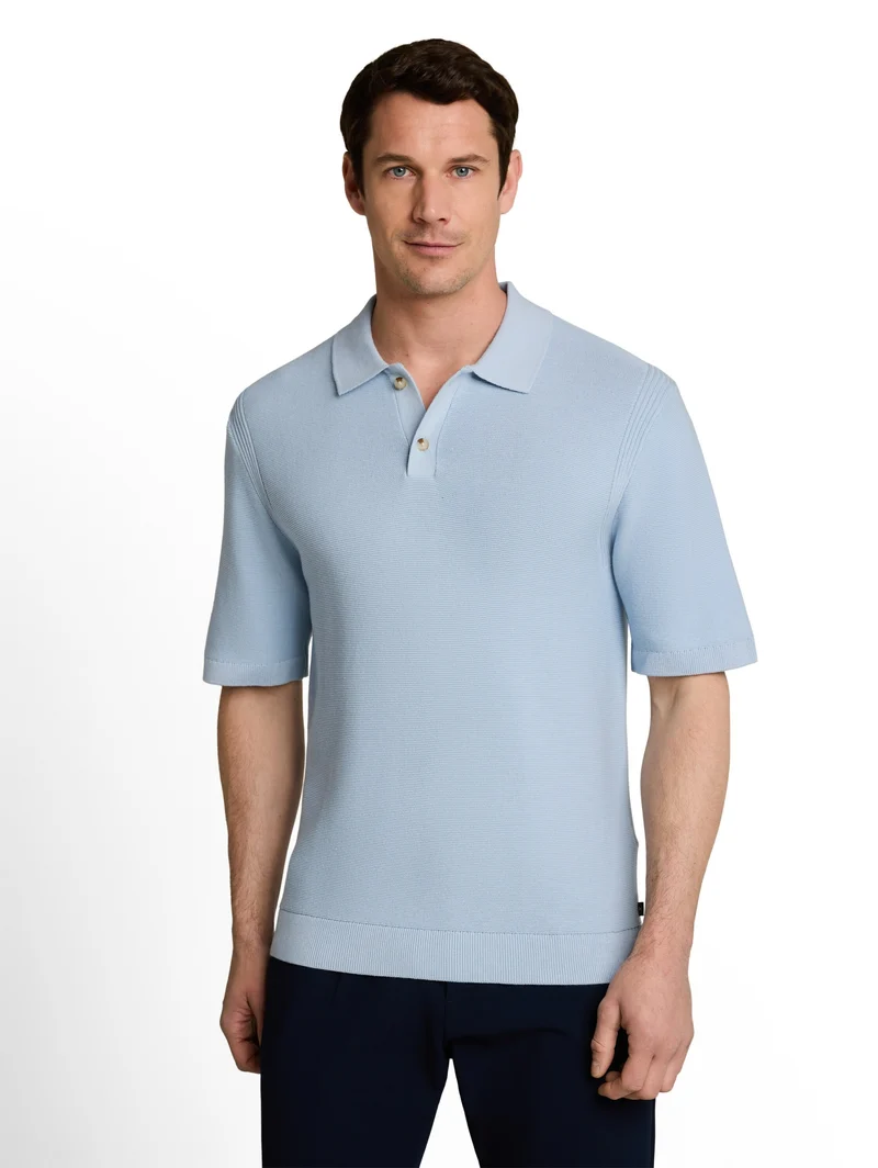 knit basic polo, light blue grey