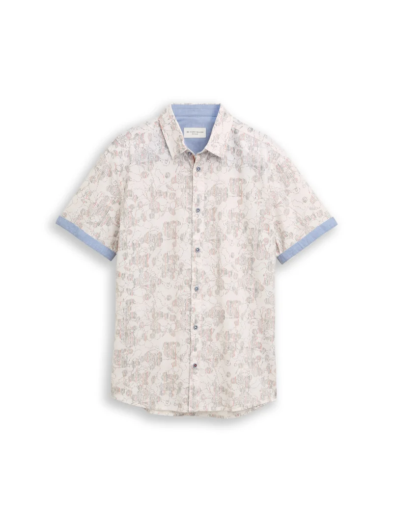 printed slubyarn shirt, off white irregular design