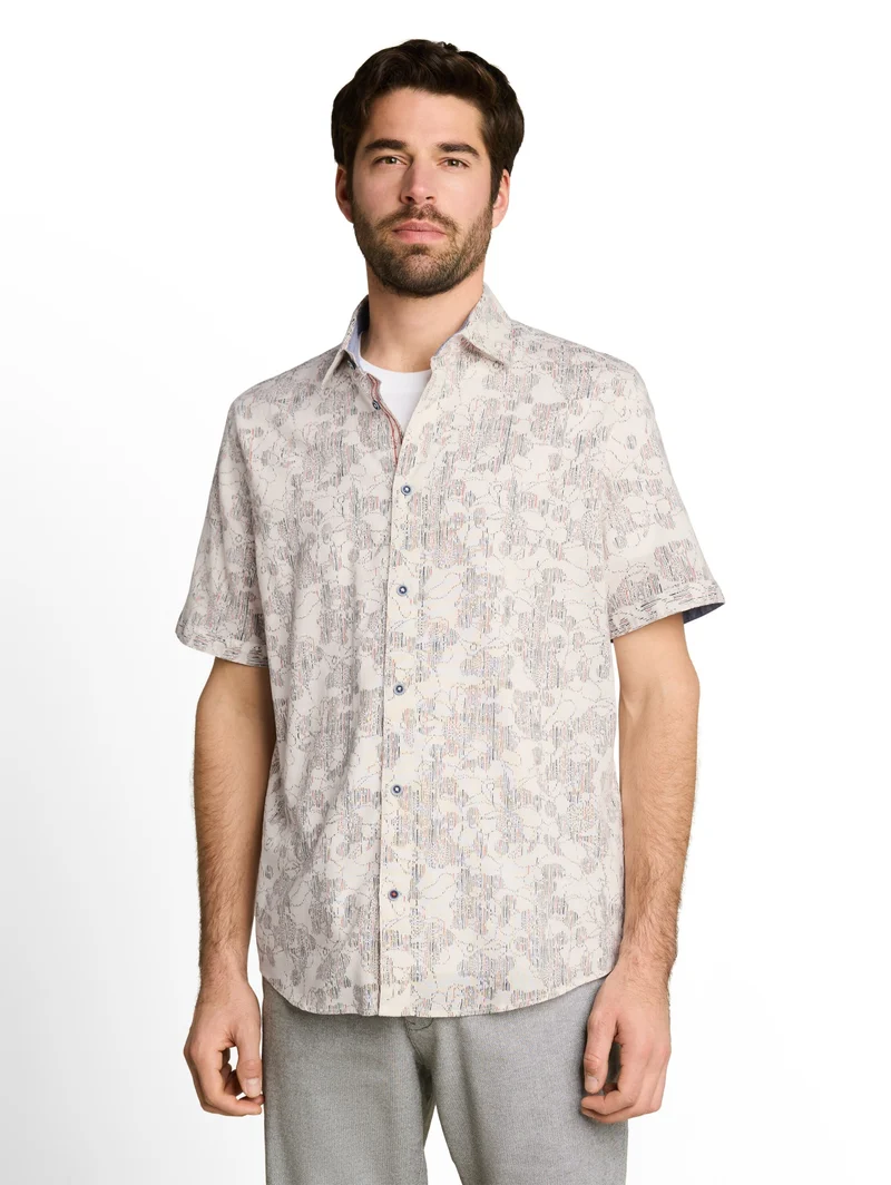 printed slubyarn shirt, off white irregular design