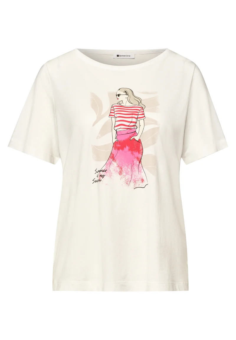 lady partprint shirt, off white