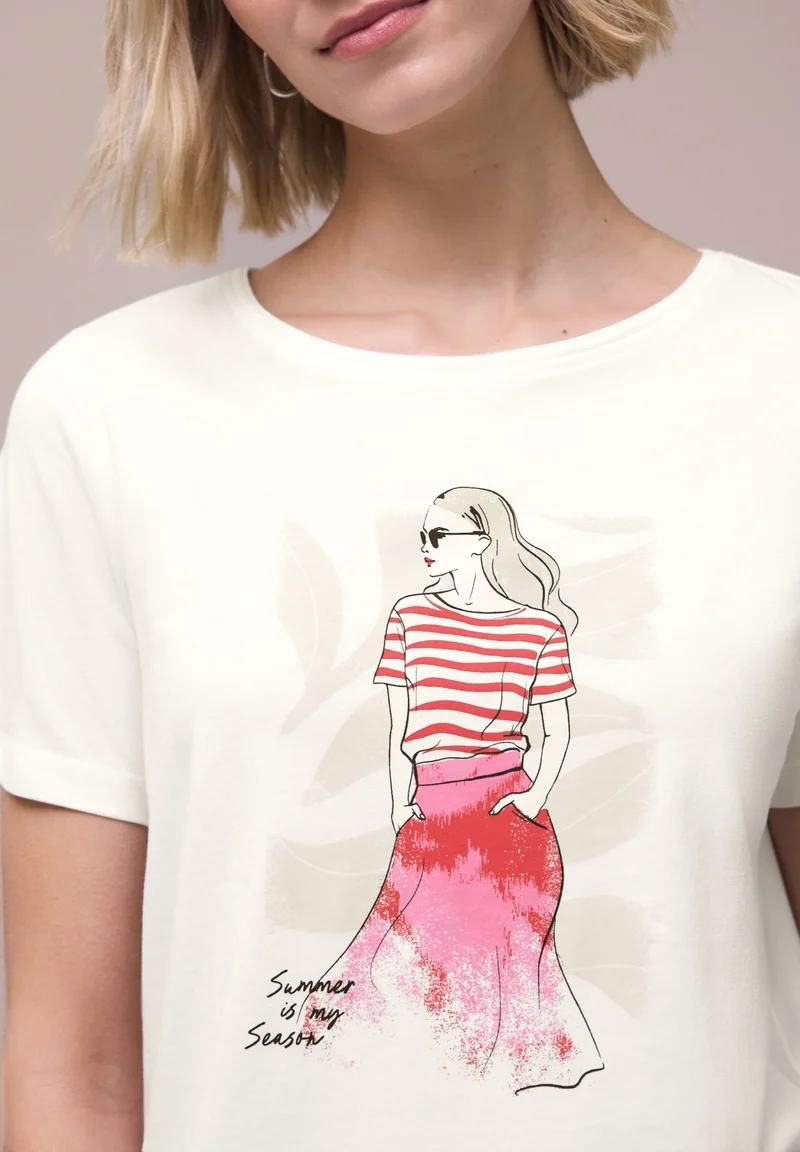 lady partprint shirt, off white