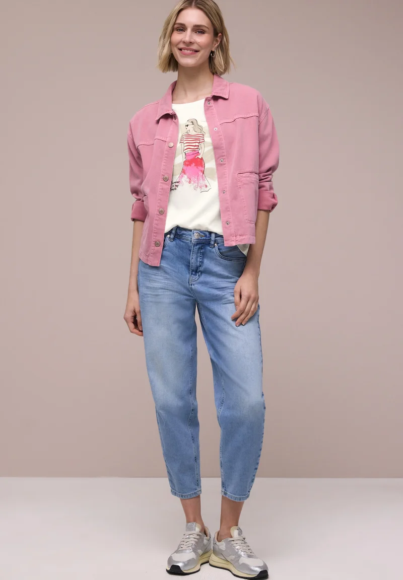 lady partprint shirt, off white