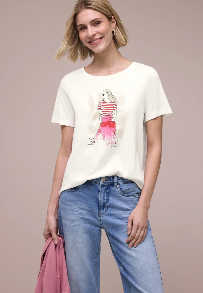 lady partprint shirt, off white