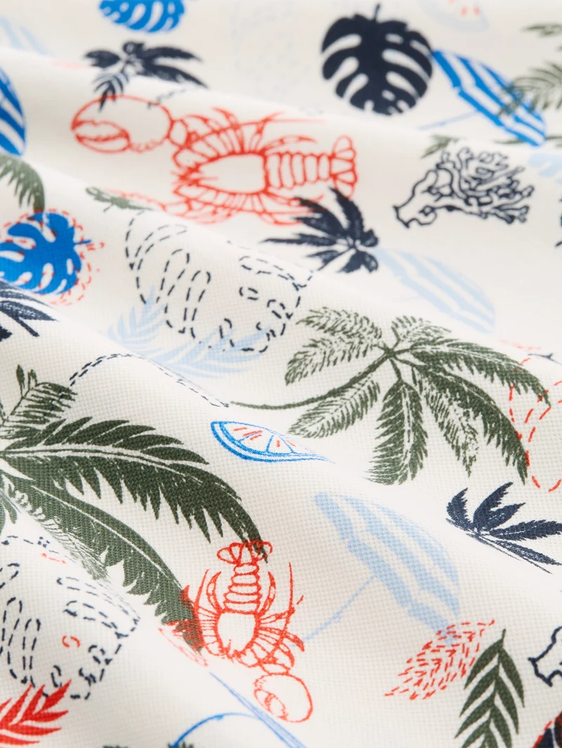 allover printed polo, off white beach design