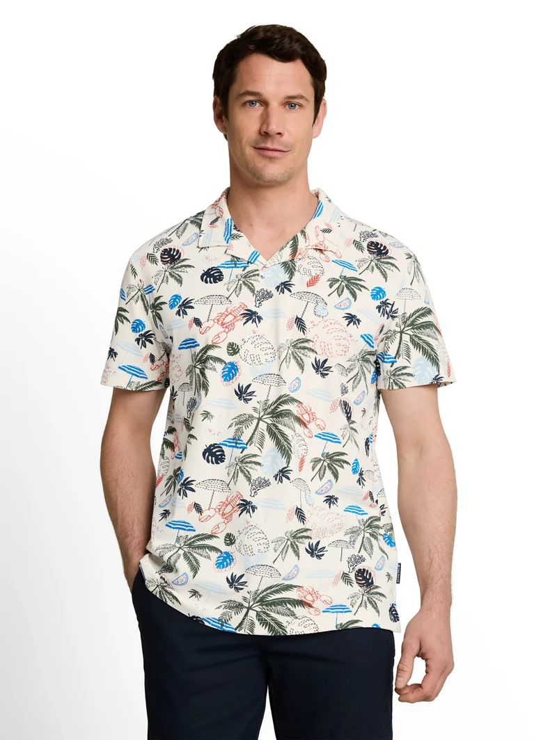 allover printed polo, off white beach design