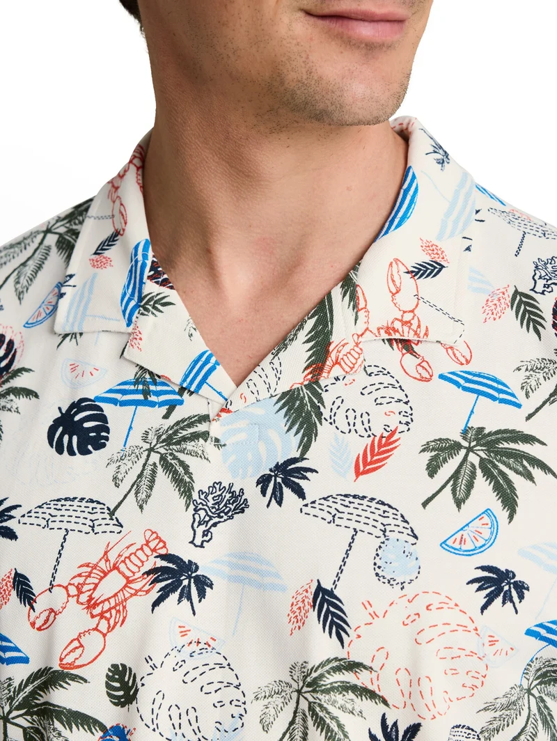 allover printed polo, off white beach design