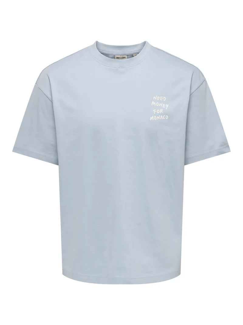 ONSMONEY LIFE LOOSE SS TEE, Dusty Blue/NEED MONEY FOR MONACO