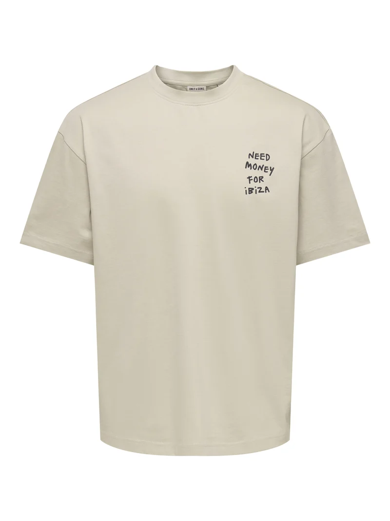 ONSMONEY LIFE LOOSE SS TEE, Silver Lining/NEED MONEY FOR IBIZA