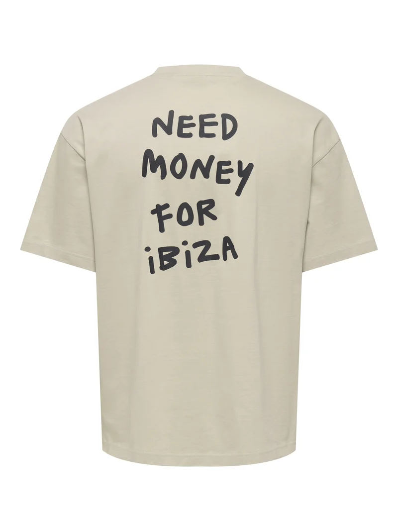ONSMONEY LIFE LOOSE SS TEE, Silver Lining/NEED MONEY FOR IBIZA