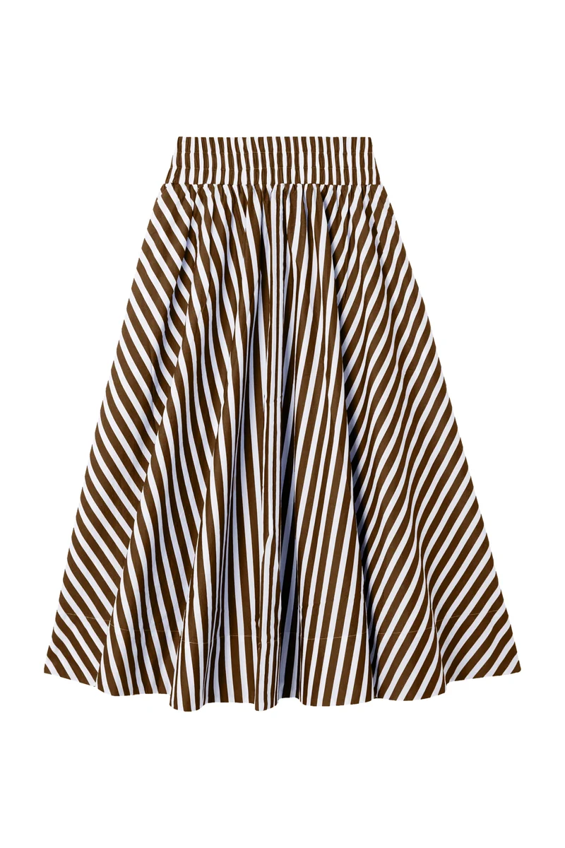 Cotton Striped Midi Skirt, coconut bark