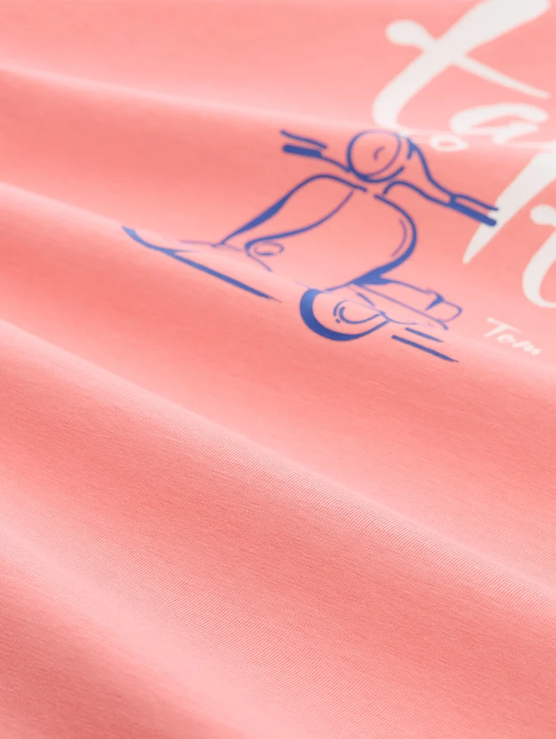 T-shirt crew neck with print, soft fuchsia pink