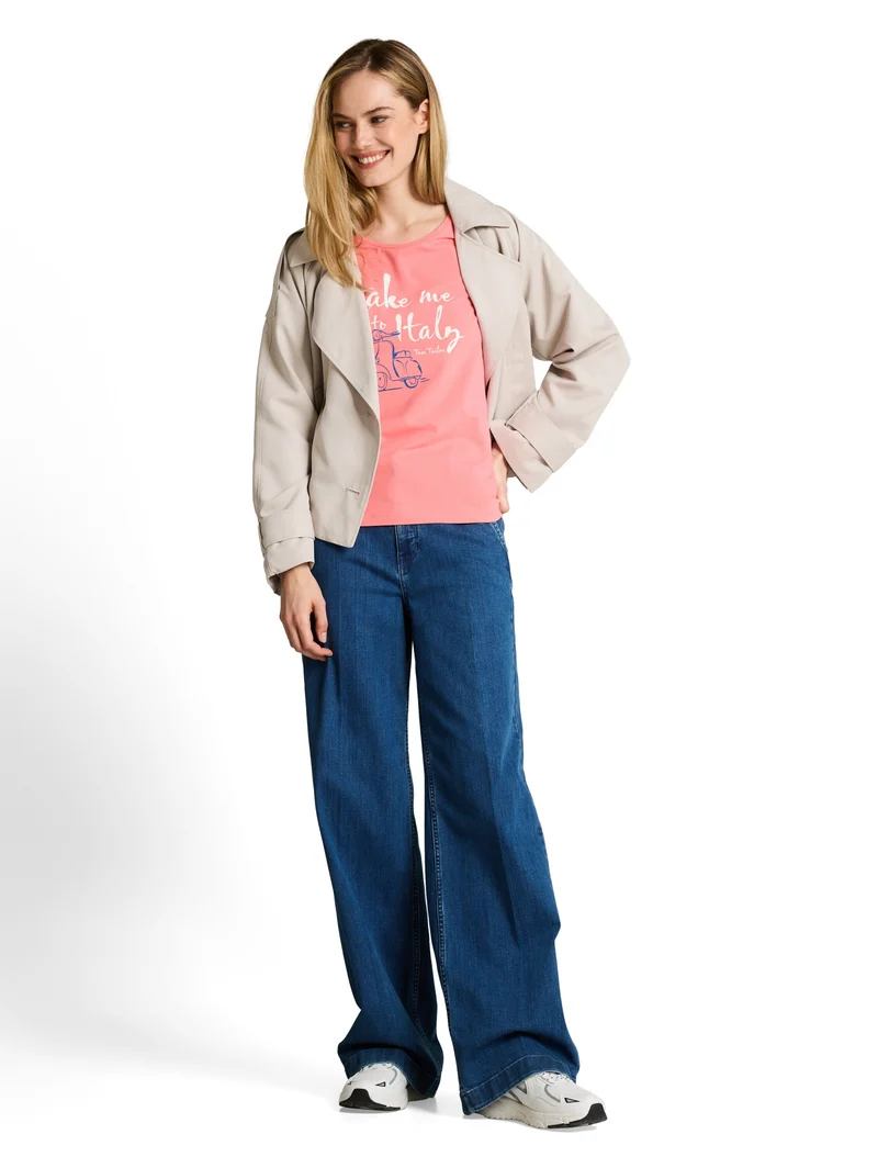 T-shirt crew neck with print, soft fuchsia pink