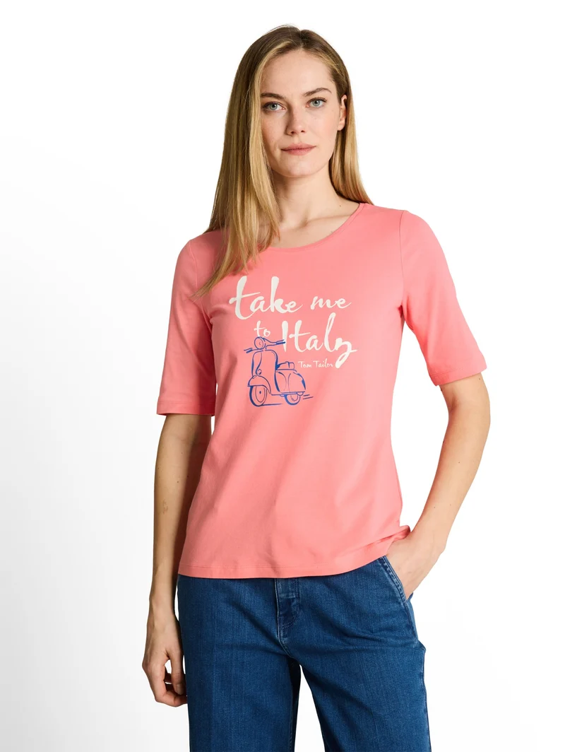 T-shirt crew neck with print, soft fuchsia pink