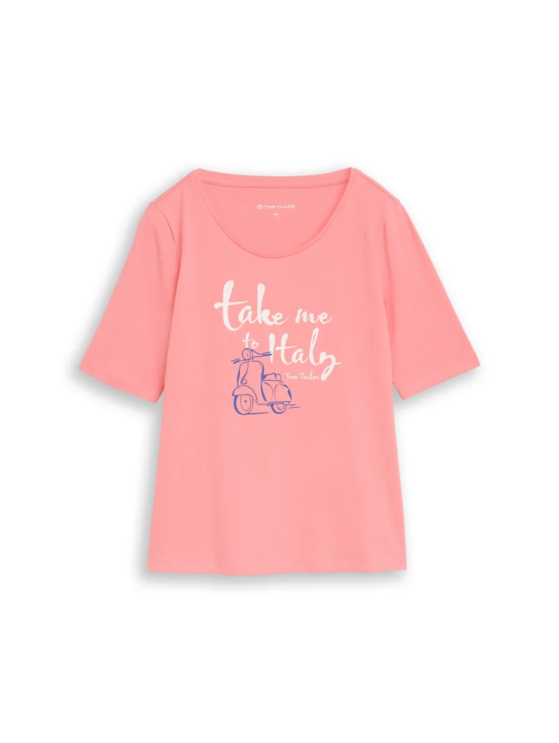 T-shirt crew neck with print, soft fuchsia pink
