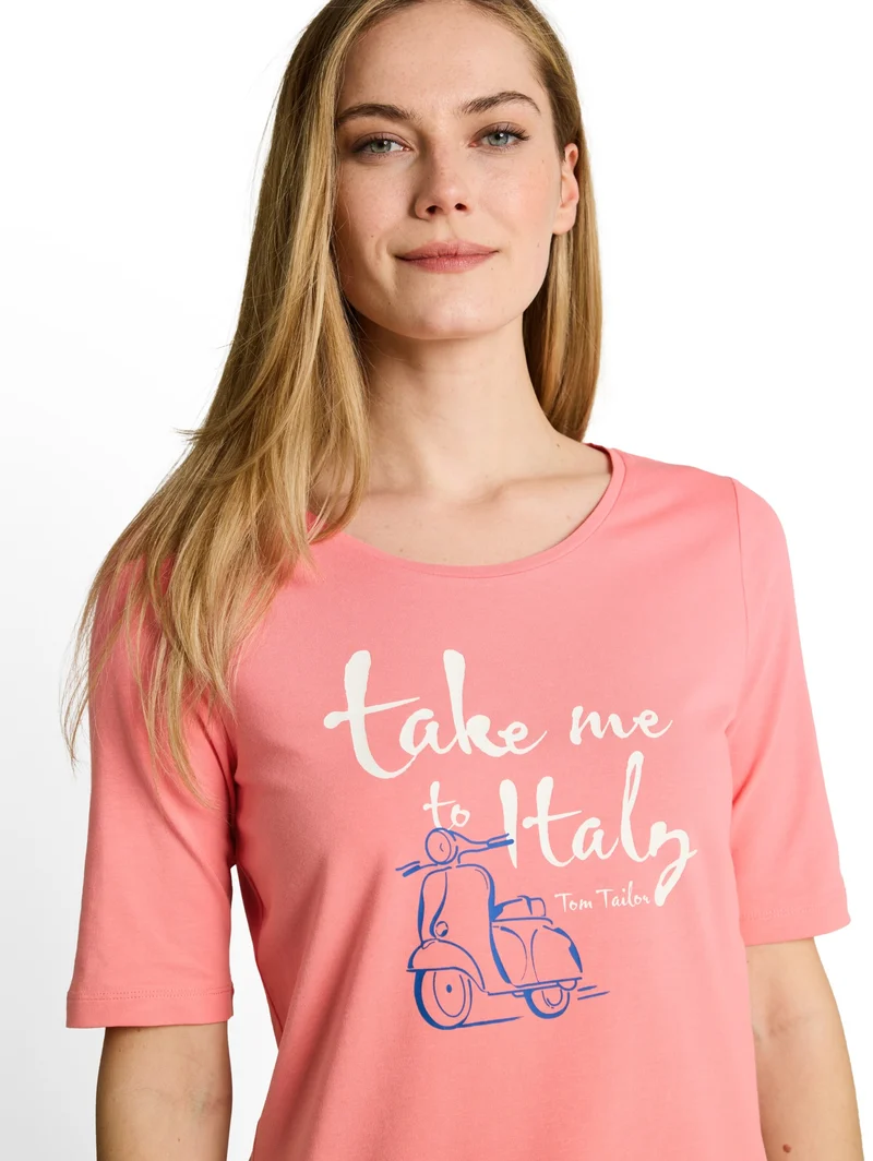 T-shirt crew neck with print, soft fuchsia pink
