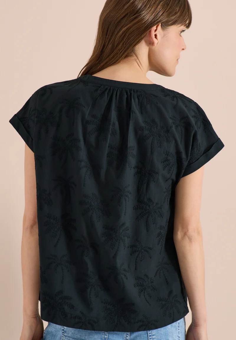 Solid Embroidery Blouse, palm breeze green