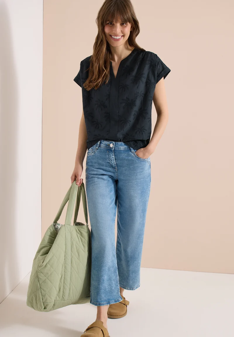 Solid Embroidery Blouse, palm breeze green