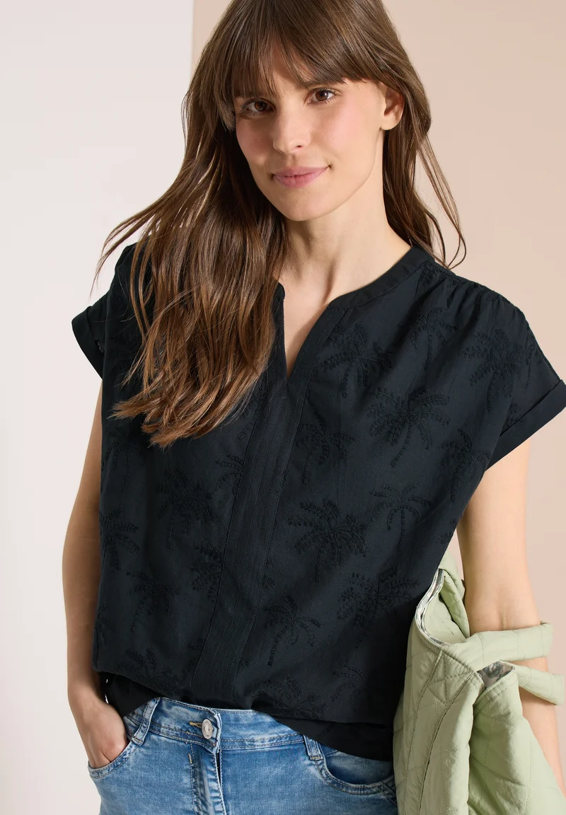 Solid Embroidery Blouse, palm breeze green