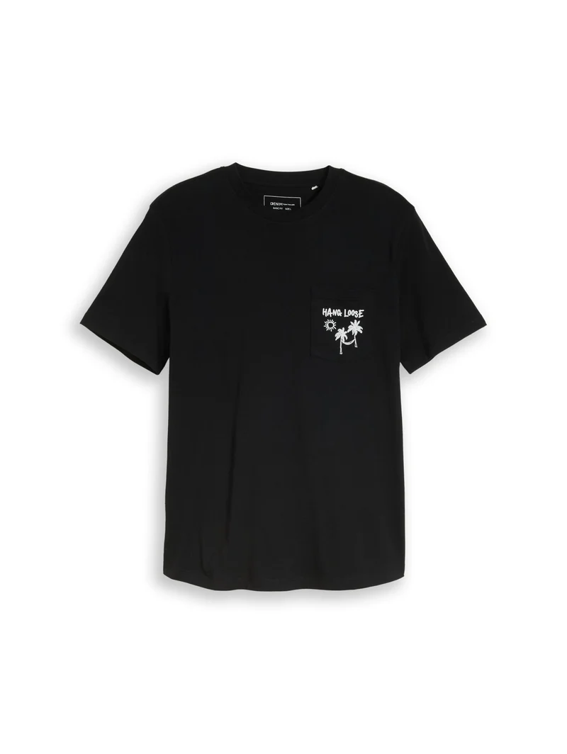 rounded hem pocket t-shirt, Black