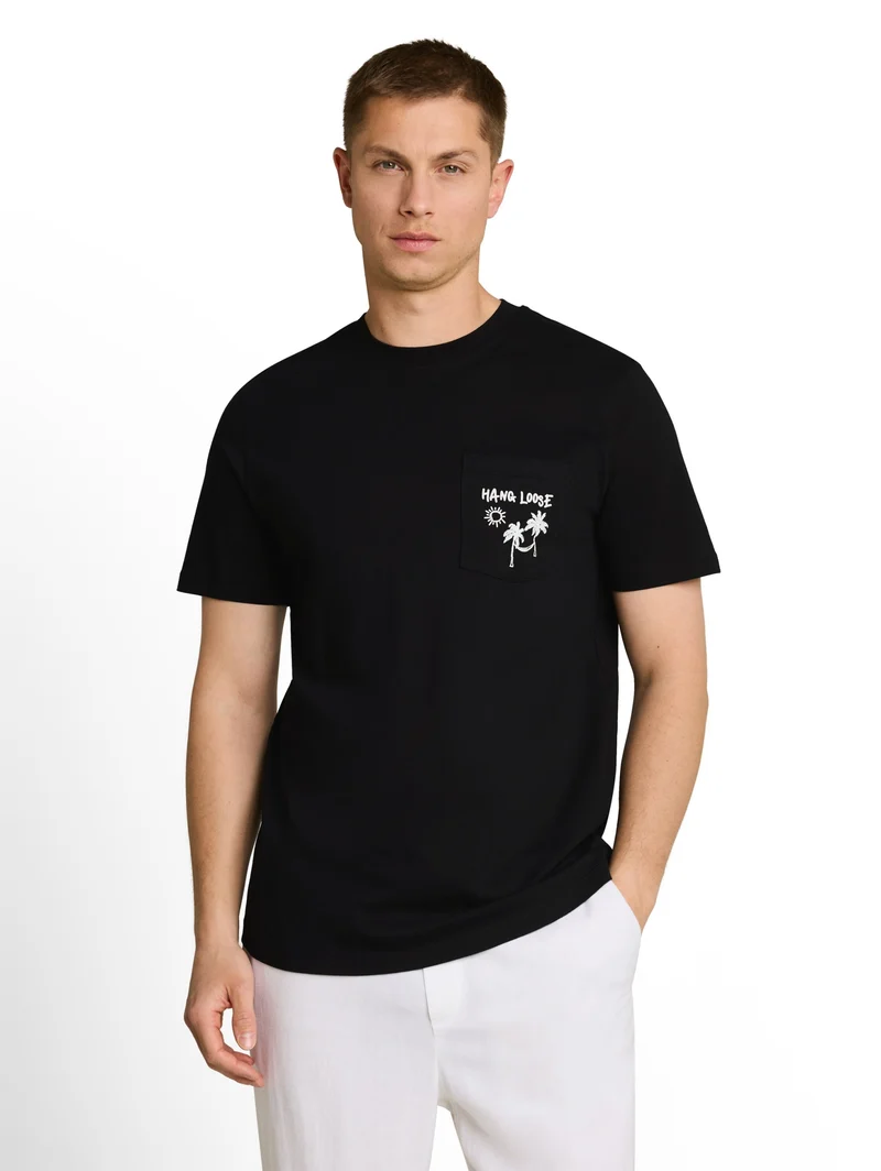 rounded hem pocket t-shirt, Black