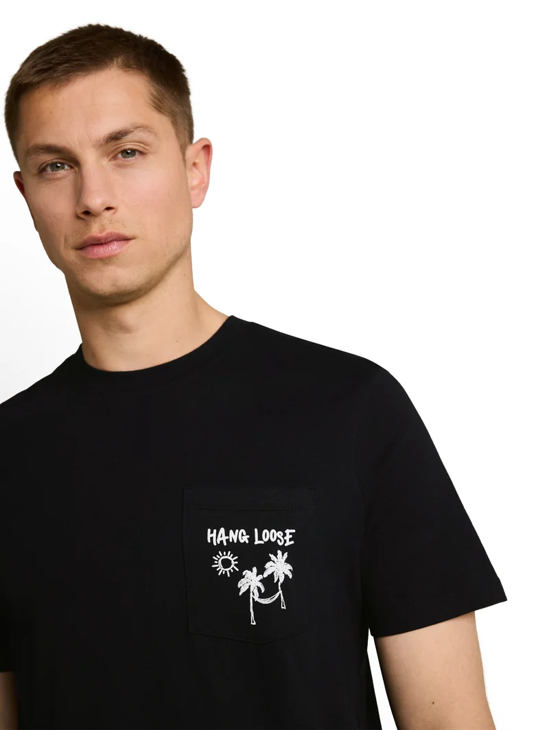 rounded hem pocket t-shirt, Black