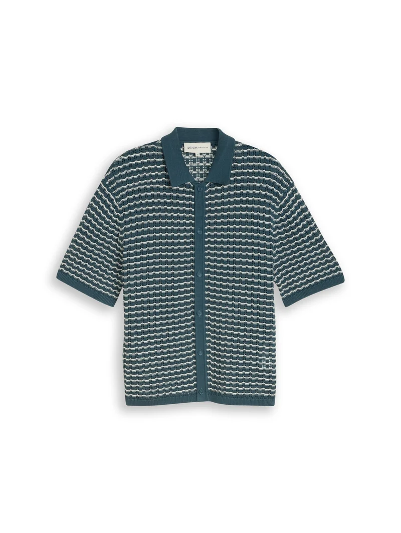 open structure knit polo, tide petrol white structure