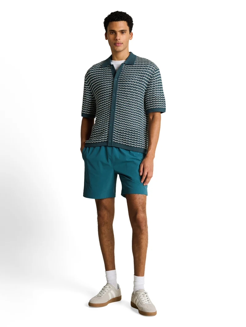 open structure knit polo, tide petrol white structure