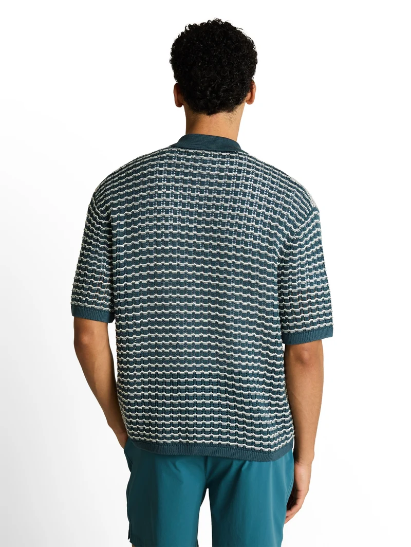 open structure knit polo, tide petrol white structure