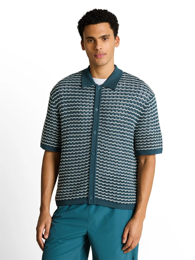 open structure knit polo, tide petrol white structure