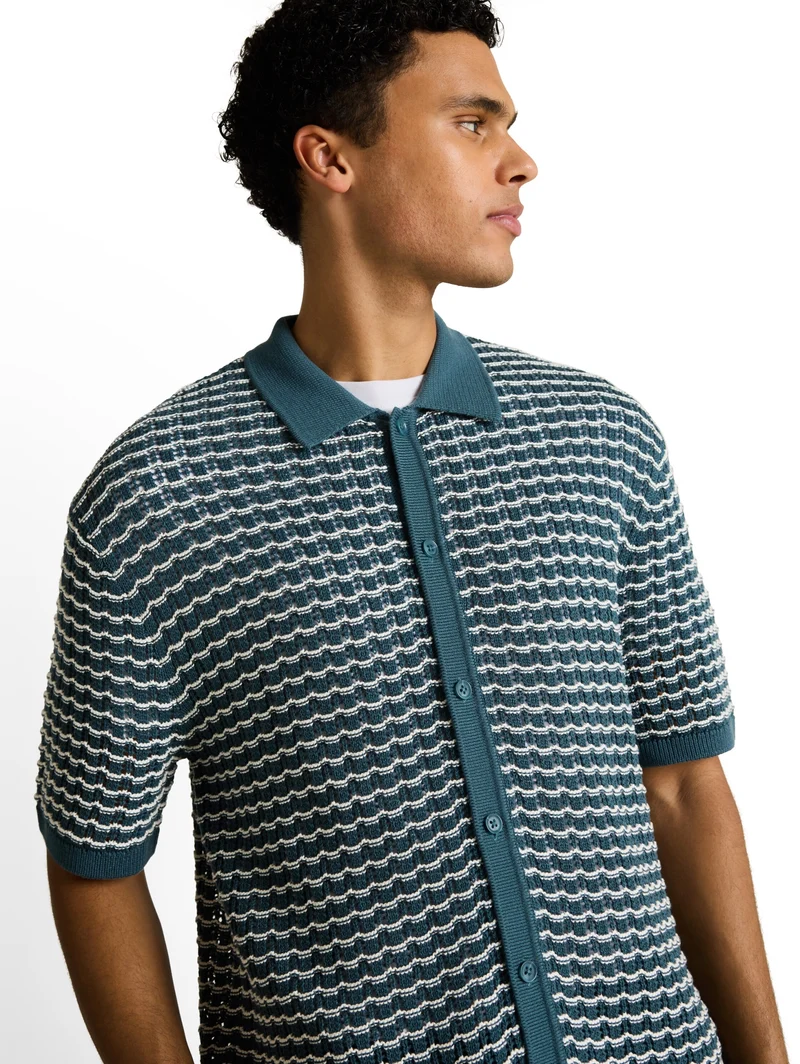 open structure knit polo, tide petrol white structure