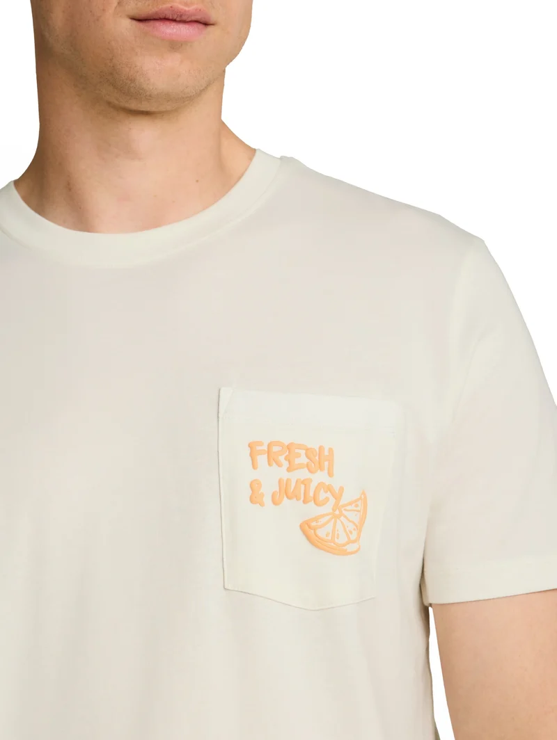 rounded hem pocket t-shirt, Wool White