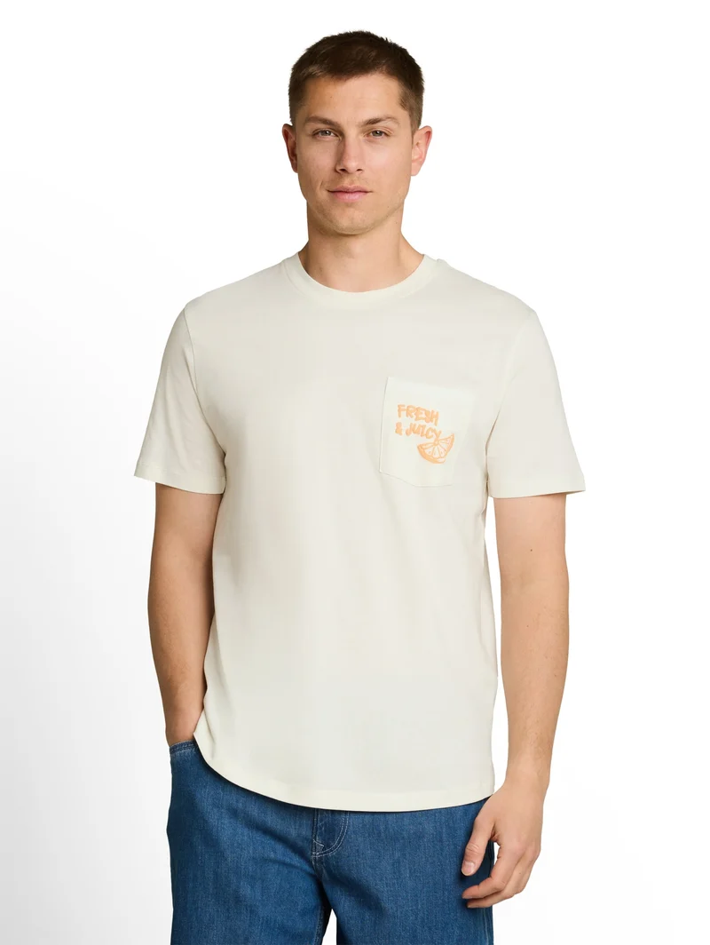 rounded hem pocket t-shirt, Wool White