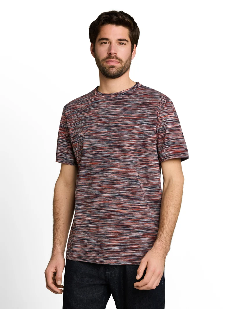multicolored t-shirt, green red navy spacedye pique