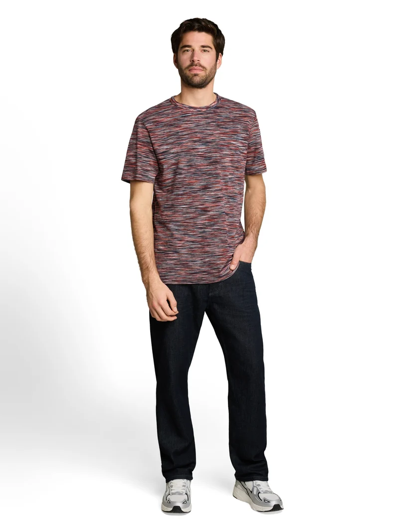 multicolored t-shirt, green red navy spacedye pique
