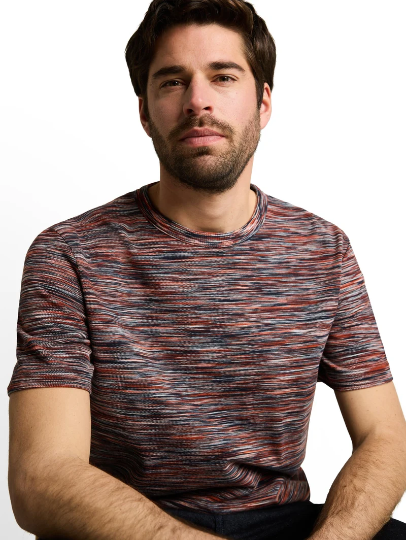 multicolored t-shirt, green red navy spacedye pique