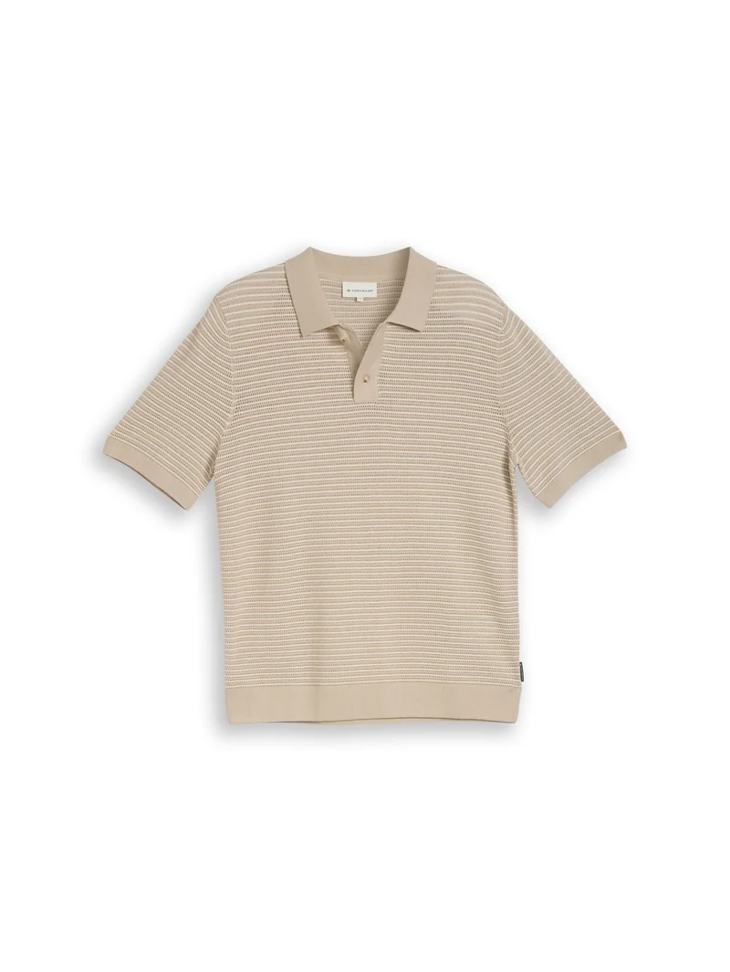 structured stripe knit polo, cashew beige offwhite stripe