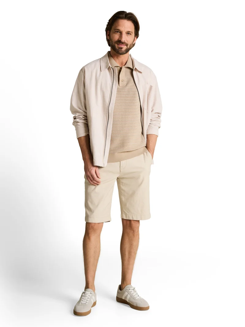 structured stripe knit polo, cashew beige offwhite stripe