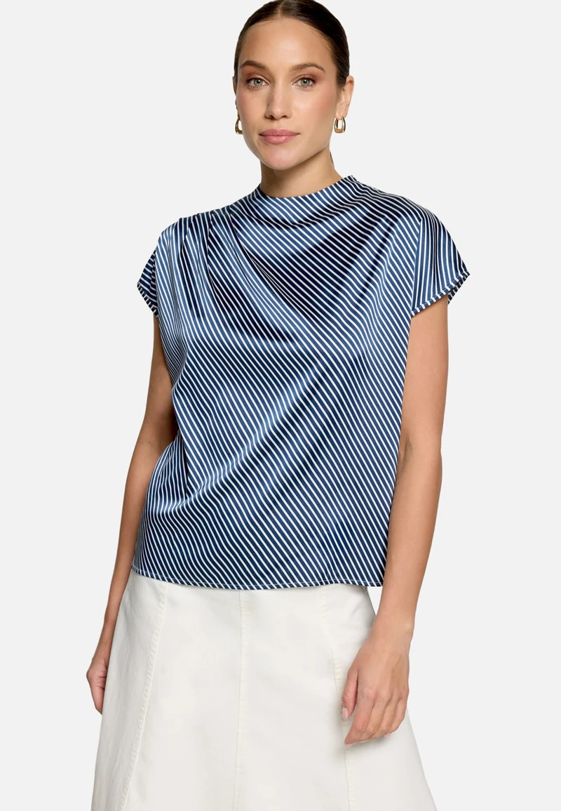 Bluse Kurz 1/2 Arm, Dark Blue/White