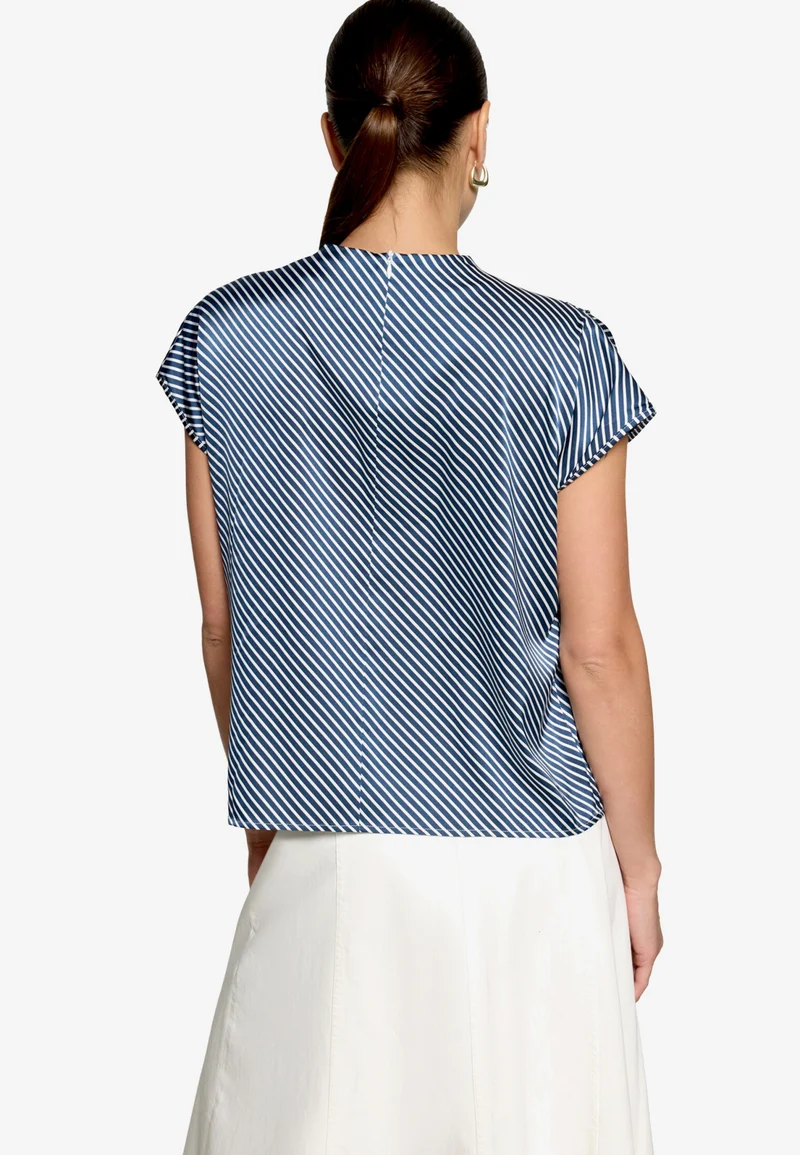 Bluse Kurz 1/2 Arm, Dark Blue/White