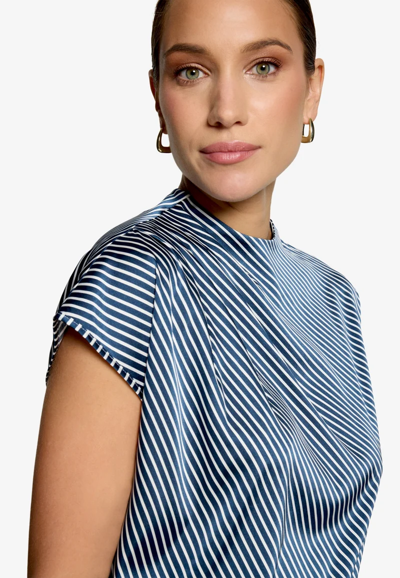 Bluse Kurz 1/2 Arm, Dark Blue/White
