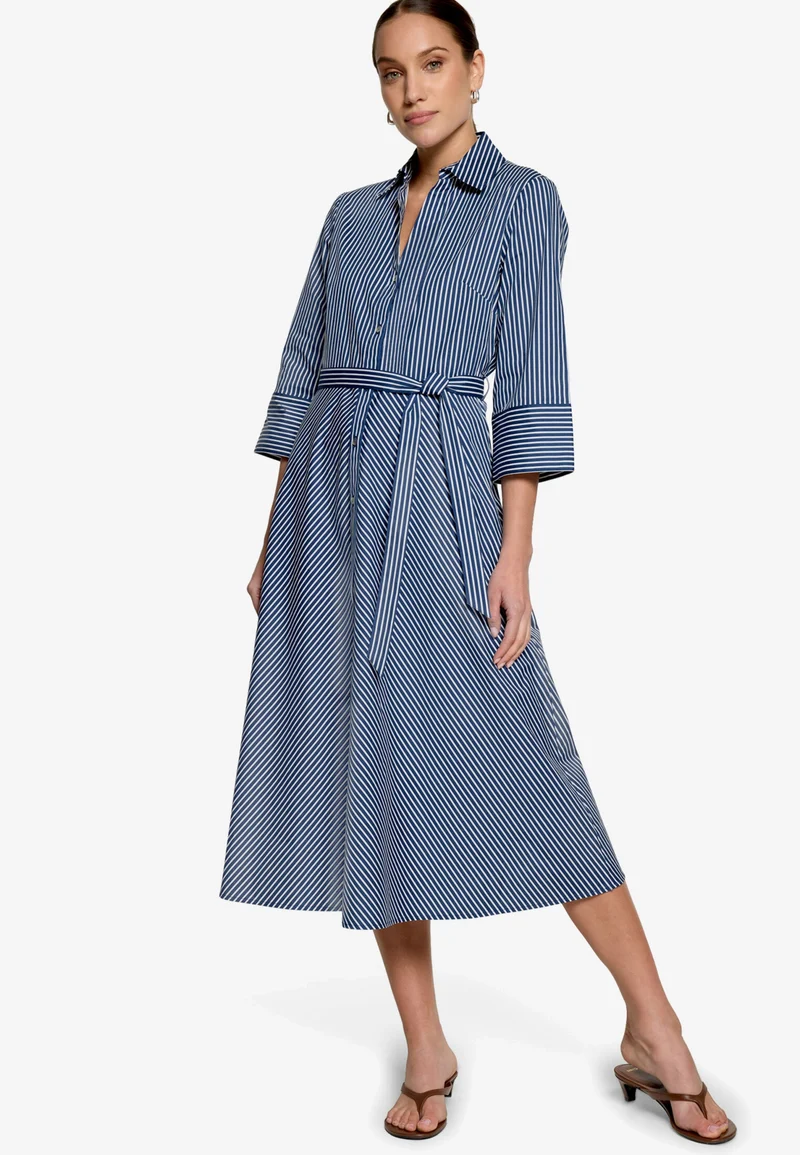Kleid Lang 3/4 Arm, Dark Blue/White