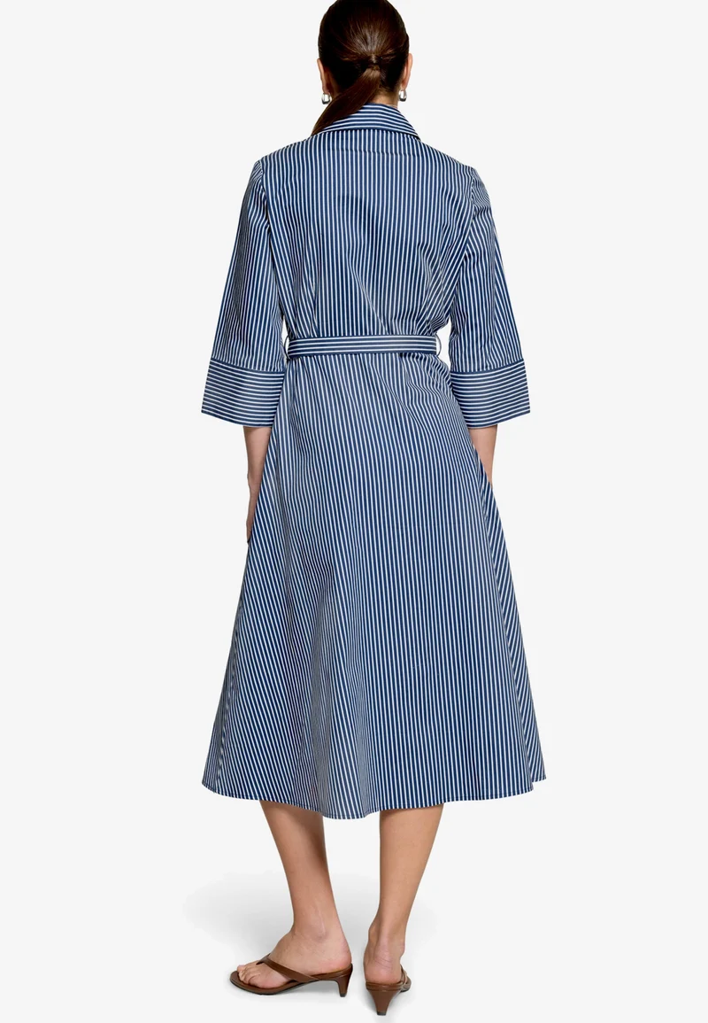 Kleid Lang 3/4 Arm, Dark Blue/White