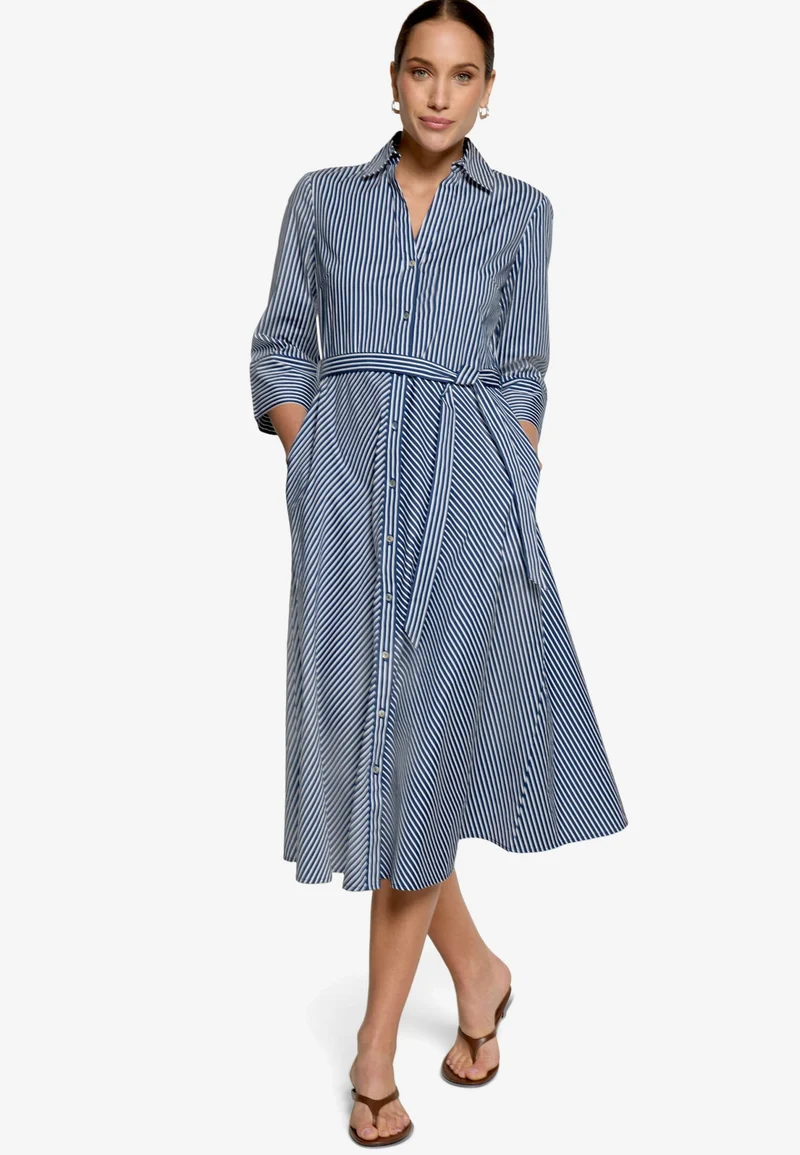 Kleid Lang 3/4 Arm, Dark Blue/White