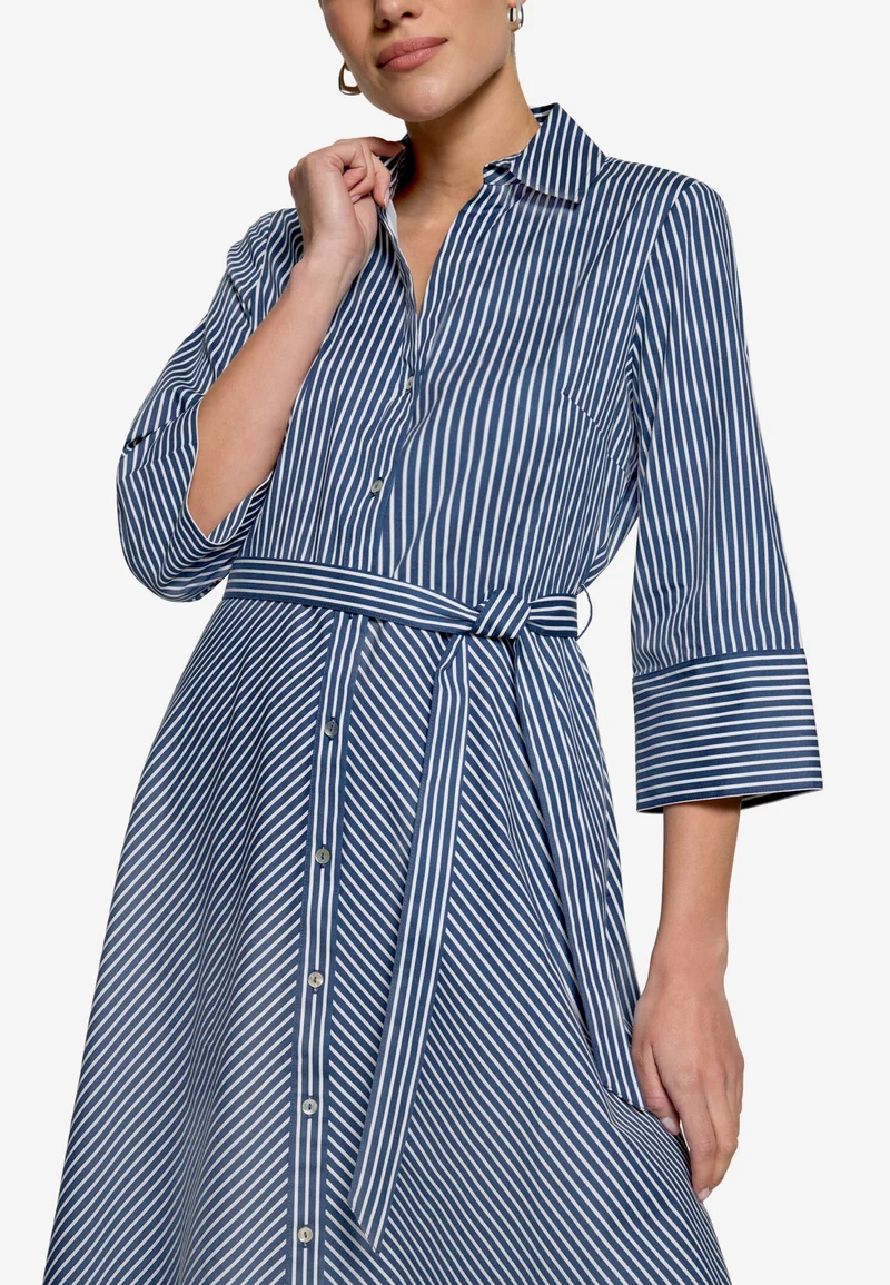 Kleid Lang 3/4 Arm, Dark Blue/White